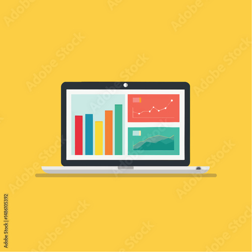 Laptop displays colorful data charts