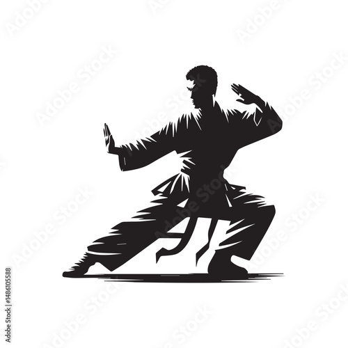 kungfu silhouette, editable vector image