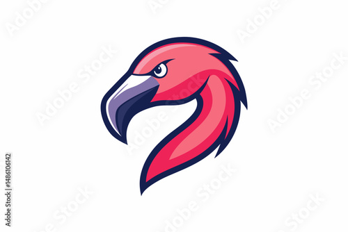 flamingo head logo silhouette line art vector on white background