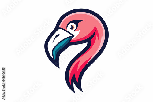flamingo head logo silhouette line art vector on white background