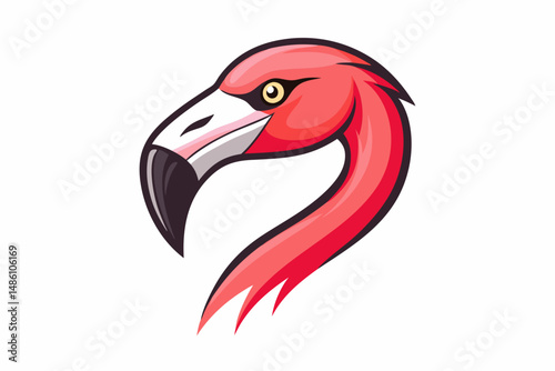 flamingo head logo silhouette line art vector on white background