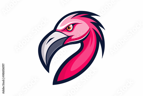 flamingo head logo silhouette line art vector on white background