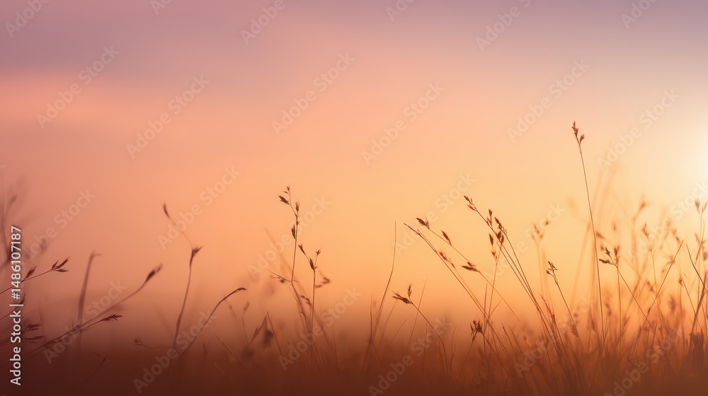 Obraz premium Gentle Breeze in a Peaceful Meadow at Sunset with Tall Grasses and Soft Pastel Hues Creating a Serene Atmosphere for Nature Lovers and Tranquil Retreats