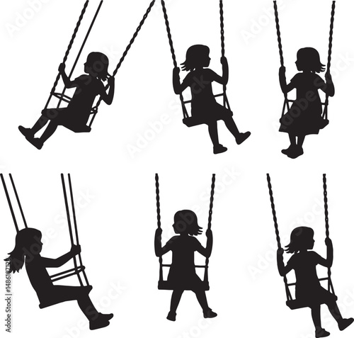 Silhouettes of girls on swings playful childhood fun