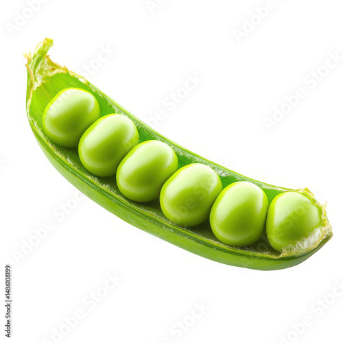 Green peas inside pod close up on transparent background