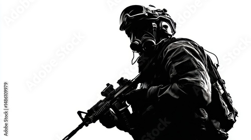 Modern Russian Spetsnaz operative on ready alert during mission in an urban environment