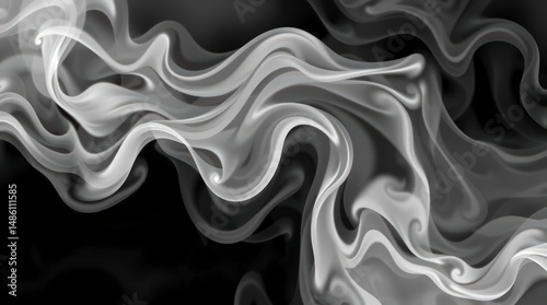Abstract White Smoke Swirls on Black