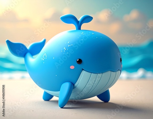 青い海とクジラの粘土人形