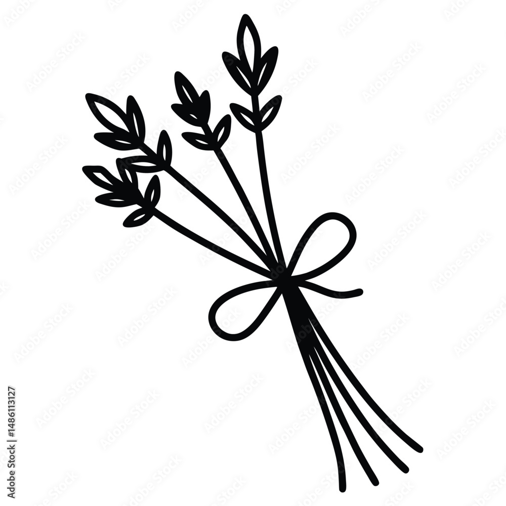 Obraz premium Mixed Herbs Tied with Twine line art vector