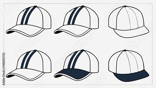 Baseball Cap Design Grid: Front, Side, and Rear Views Template