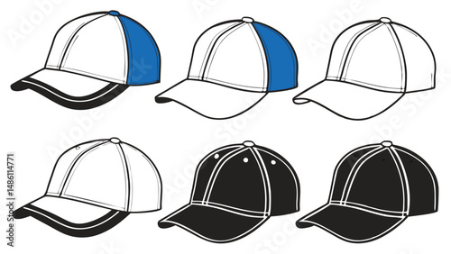Baseball Cap Design Grid: Front, Side, and Rear Views Template