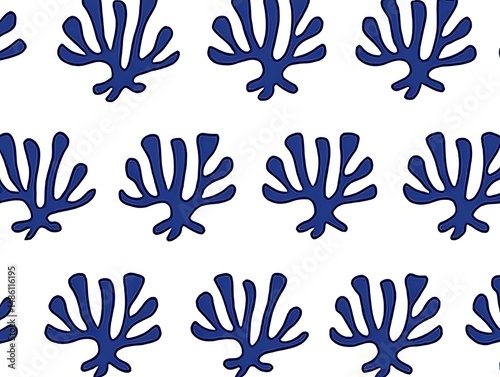 Seaweed pattern, blue on white