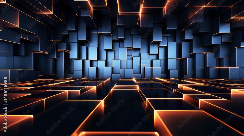 Obraz premium Black and orange background with a lot of squares. The squares are arranged in a way that they look like they are connected to each other