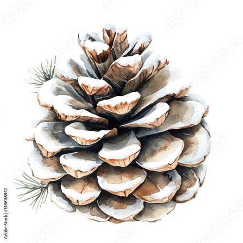 Winter Pine Cone Decoration, watercolor vector, high quality, isolated on a white background.
