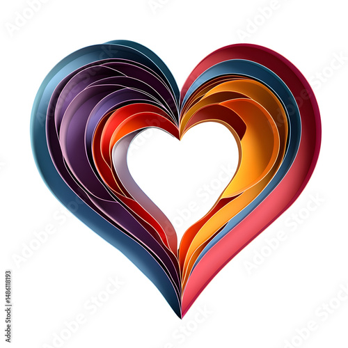 Colorful Layered Heart, Chromatic Heart Sculpture, Prismatic Love Layers, Gradient Heart Design, Spectrum of Affection