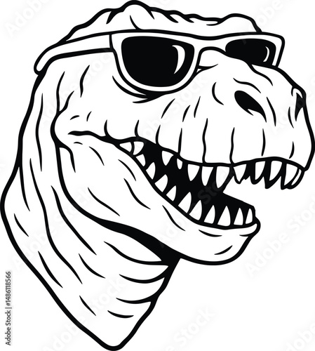 Cool T-Rex Wearing Stylish Sunglasses Black Silhouette SVG Vector

