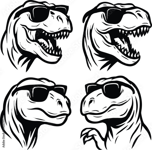 Cool T-Rex Wearing Stylish Sunglasses Black Silhouette SVG Vector

