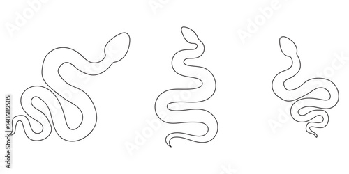 Silhouette of Snake Simple Vector Design, viper snake  icon, snake vector silhouette, Curved snake animal design Snake silhouette set. Isolated snake silhouette on white background EPS 10
