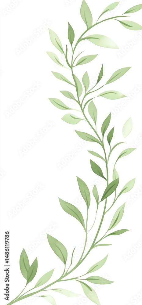 Fototapeta premium Delicate light green leaves gracefully curve on a stem