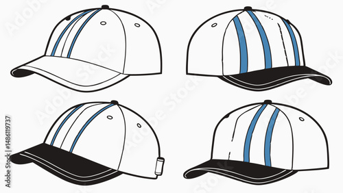 Baseball Cap Design Grid: Front, Side, and Rear Views Template