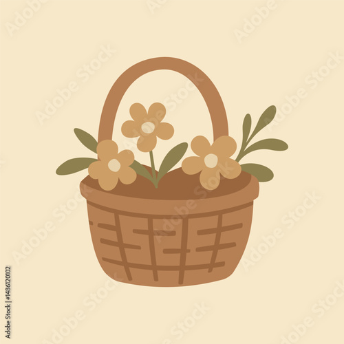 Cottagecore Theme Style Bucket of Flower Vector Template