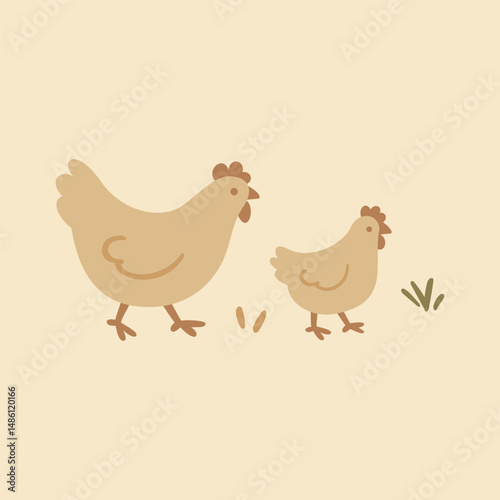 Cottagecore Theme Style Chicken Hen Vector Template
