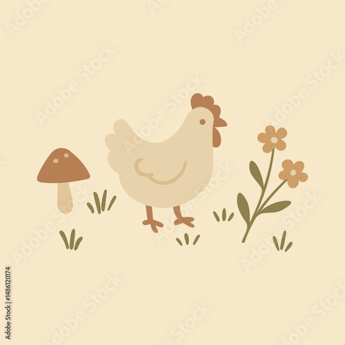 Cottagecore Theme Style Graphic Set Vector TemplateCottagecore Theme Style Chicken Hen Vector Template