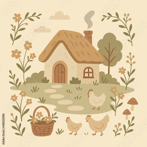 Cottagecore Theme Style Set Illustration Vector Template