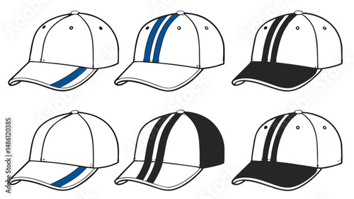 Baseball Cap Design Grid: Front, Side, and Rear Views Template