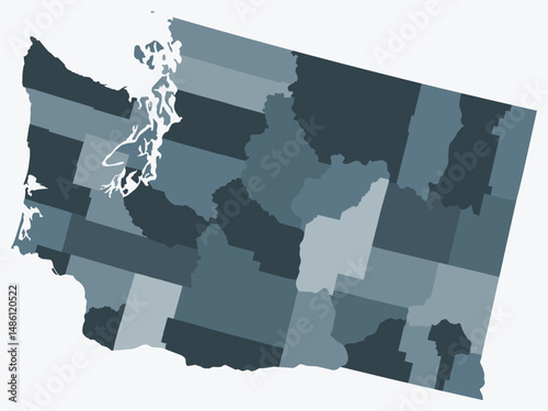Map of Washington with counties. Just a simple state border map with county division. Blue grey color palette. Plain State of Washington shape with administrative division. Vector illustration.