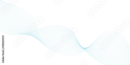 Abstract blue smooth wave on a white background. Dynamic sound wave. Design element. Vector illustration. 
