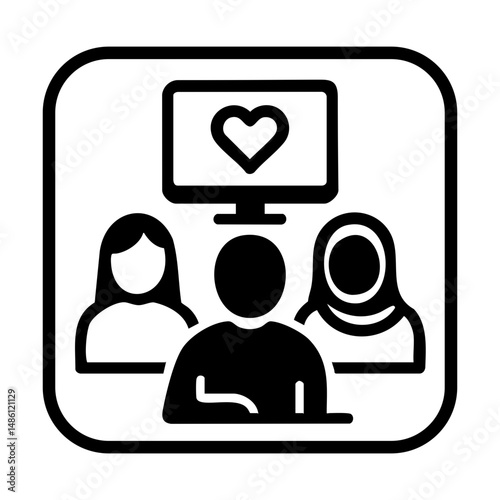 Diverse people with heart screen icon