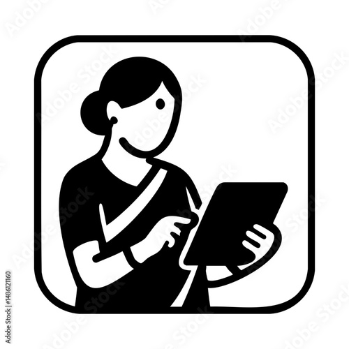 Woman in sari using tablet icon