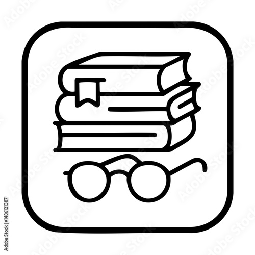 Stack of books with reading glasses icon