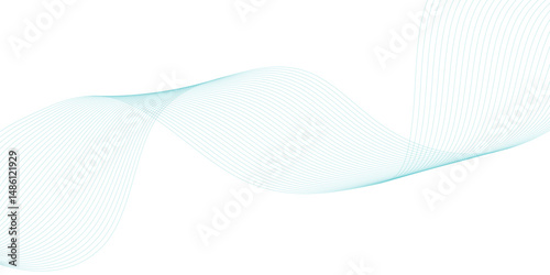 Abstract blue smooth wave on a white background. Dynamic sound wave. Design element. Vector illustration. 
