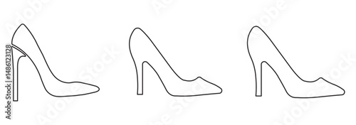 High Heel Silhouette Design Vector Illustration Clipart, Set of black high heel shoes silhouettes isolated on white background. EPS 10