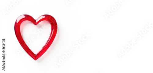 Banner with glass translucent red heart on white background with space for text, heart shaped frame