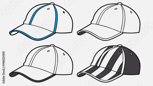 Baseball Cap Design Grid: Front, Side, and Rear Views Template