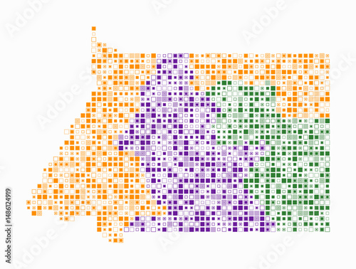Equatorial Guinea, shape of the country build of colored cells. Digital style map of the Equatorial Guinea on white background. Small size square blocks. Modern vector illustration.