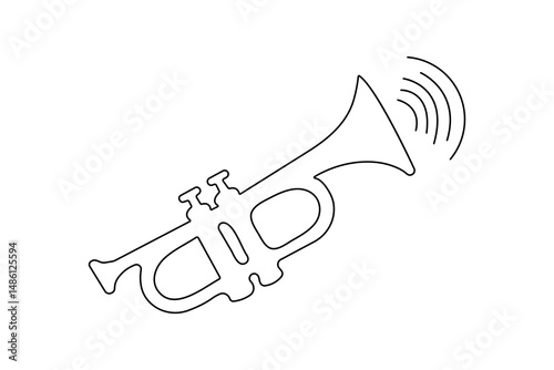 Trumpet icon continuous one line drawing  outline vector illustration
