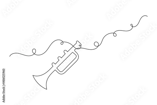 Trumpet icon continuous one line drawing  outline vector illustration
