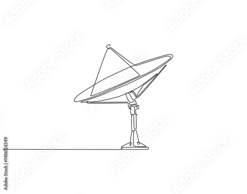 Continuous one line drawing of antenna parabolic. One line drawing illustration of parabolic antenna for communication. World telecommunication day concept single line. Editable outline