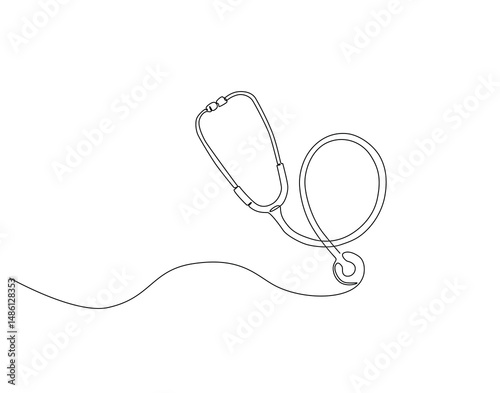 Continuous one line drawing of stethoscope. One line drawing illustration of medical tool. World hypertension day concept single line. Editable outline