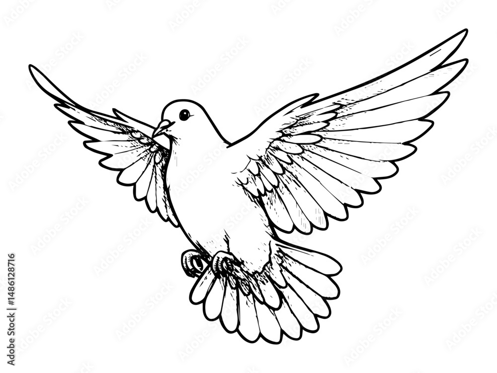 Fototapeta premium dove in flight with wings spread carrying branch