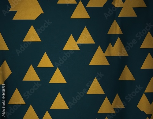 A vibrant pattern featuring gold triangles on a deep blue background, perfect for modern textile design.