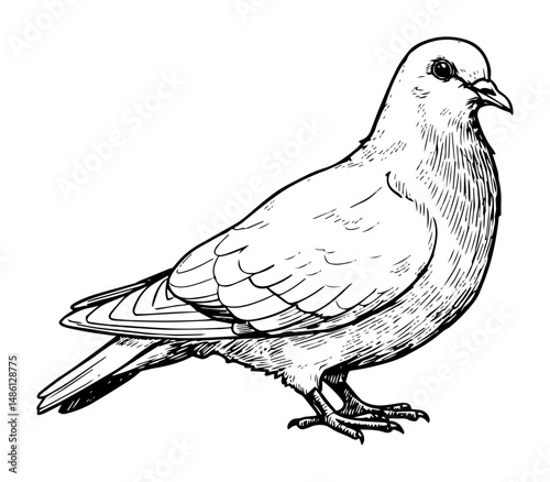 realistic standing dove in profile view