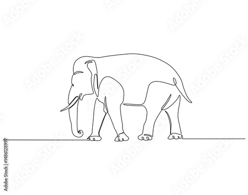 Continuous one line drawing of elephant animal. One line drawing illustration of elephant walking. World hypertension day concept single line. Editable outline