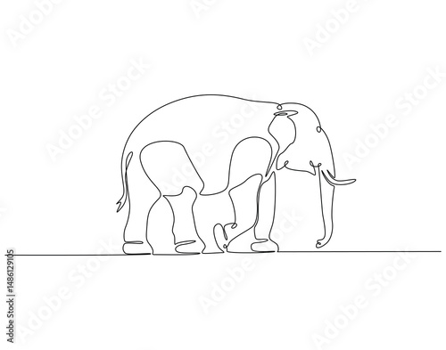 Continuous one line drawing of elephant animal. One line drawing illustration of elephant walking. World hypertension day concept single line. Editable outline