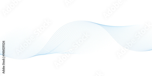 Abstract blue smooth wave on a white background. Dynamic sound wave. Design element. Vector illustration. 