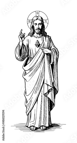 jesus christ blessing with sacred heart and halo